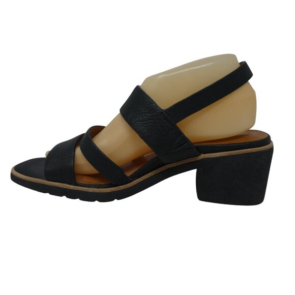 L'Amour Des Pieds Quennell Black Leather Open Square Toe Block Heel Sandals - Picture 3 of 13